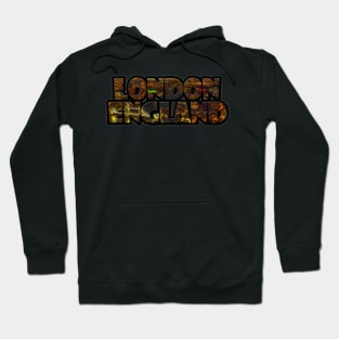 London, England Label with Tower Bridge and City at Night Hoodie